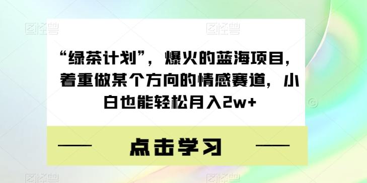 “绿茶计划”，爆火的蓝海项目，着重做某个方向的情感赛道，小白也能轻松月入2w+【揭秘】-百货大全