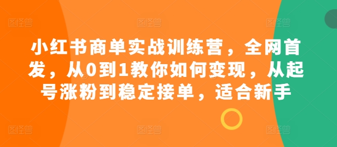小红书商单实战训练营，全网首发，从0到1教你如何变现，从起号涨粉到稳定接单，适合新手-百货大全