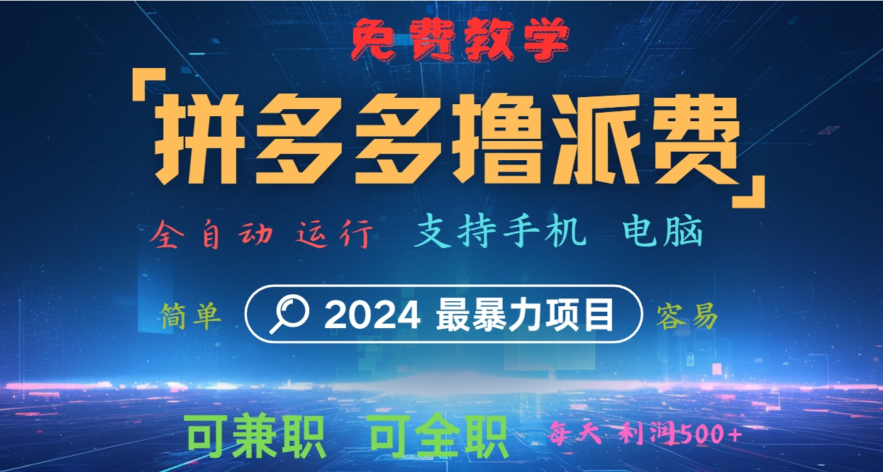 拼多多撸派费，2024最暴利的项目。软件全自动运行，日下1000单。每天利润500+，免费-百货大全