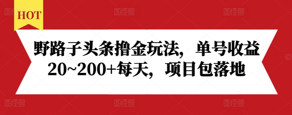 野路子头条撸金玩法，单号收益20~200+每天，项目包落地-百货大全