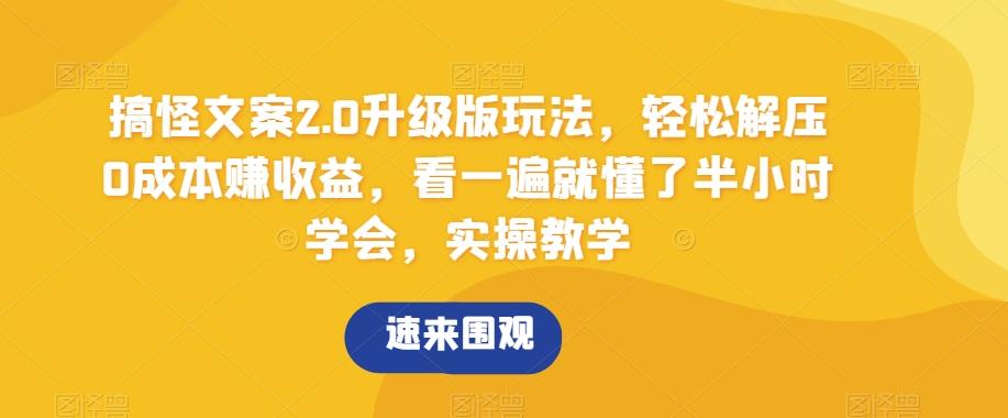 搞怪文案2.0升级版玩法，轻松解压0成本赚收益，看一遍就懂了半小时学会，实操教学【揭秘】-百货大全