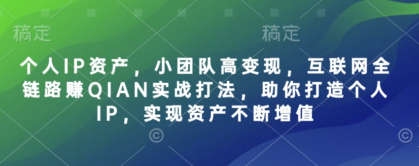 个人IP资产，小团队高变现，互联网全链路赚QIAN实战打法，助你打造个人IP，实现资产不断增值-百货大全