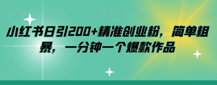 小红书日引200+精准创业粉，简单粗暴，一分钟一个爆款作品【揭秘】-百货大全