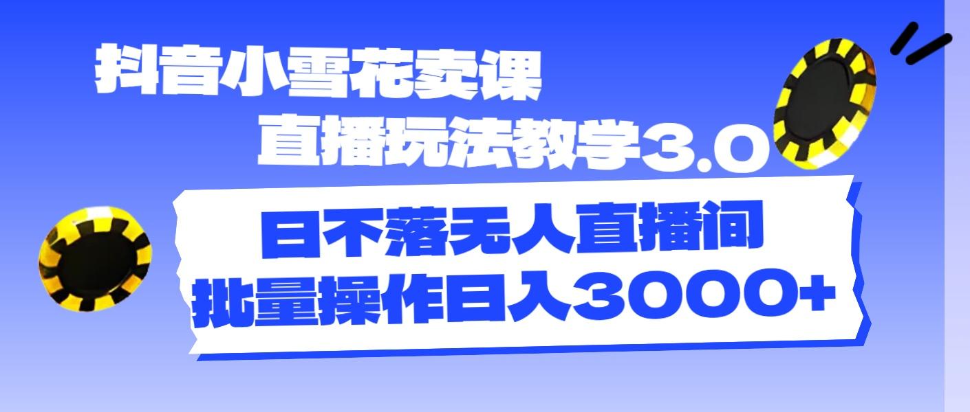 抖音小雪花卖课直播玩法教学3.0，日不落无人直播间，批量操作日入3000+-百货大全