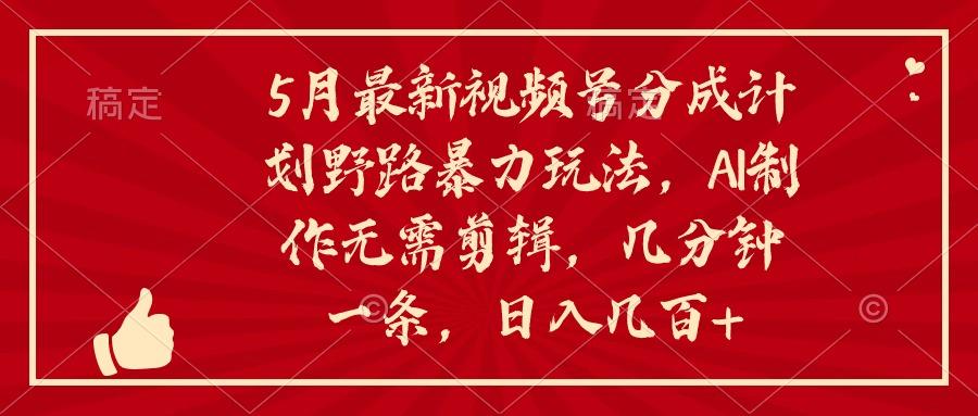 5月最新视频号分成计划野路暴力玩法，ai制作，无需剪辑。几分钟一条，…-百货大全