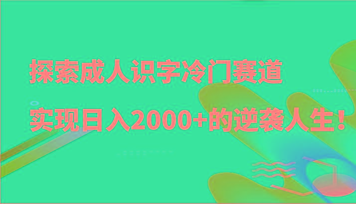 探索成人识字冷门赛道，实现日入2000+的逆袭人生！-百货大全