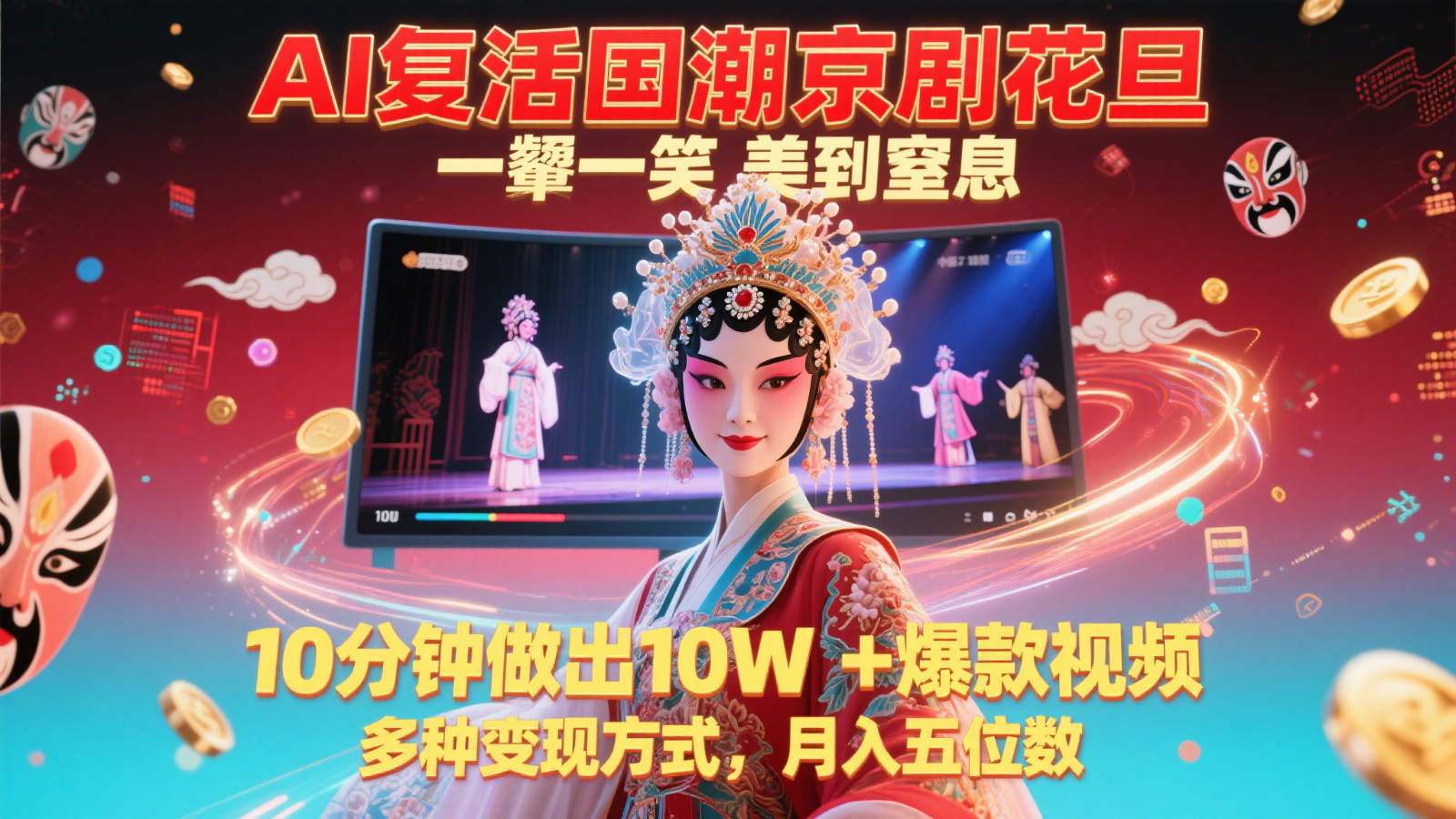 AI复活国潮京剧花旦，一颦一笑美到窒息，10分钟做出10W+爆款视频，多种变现方式-百货大全