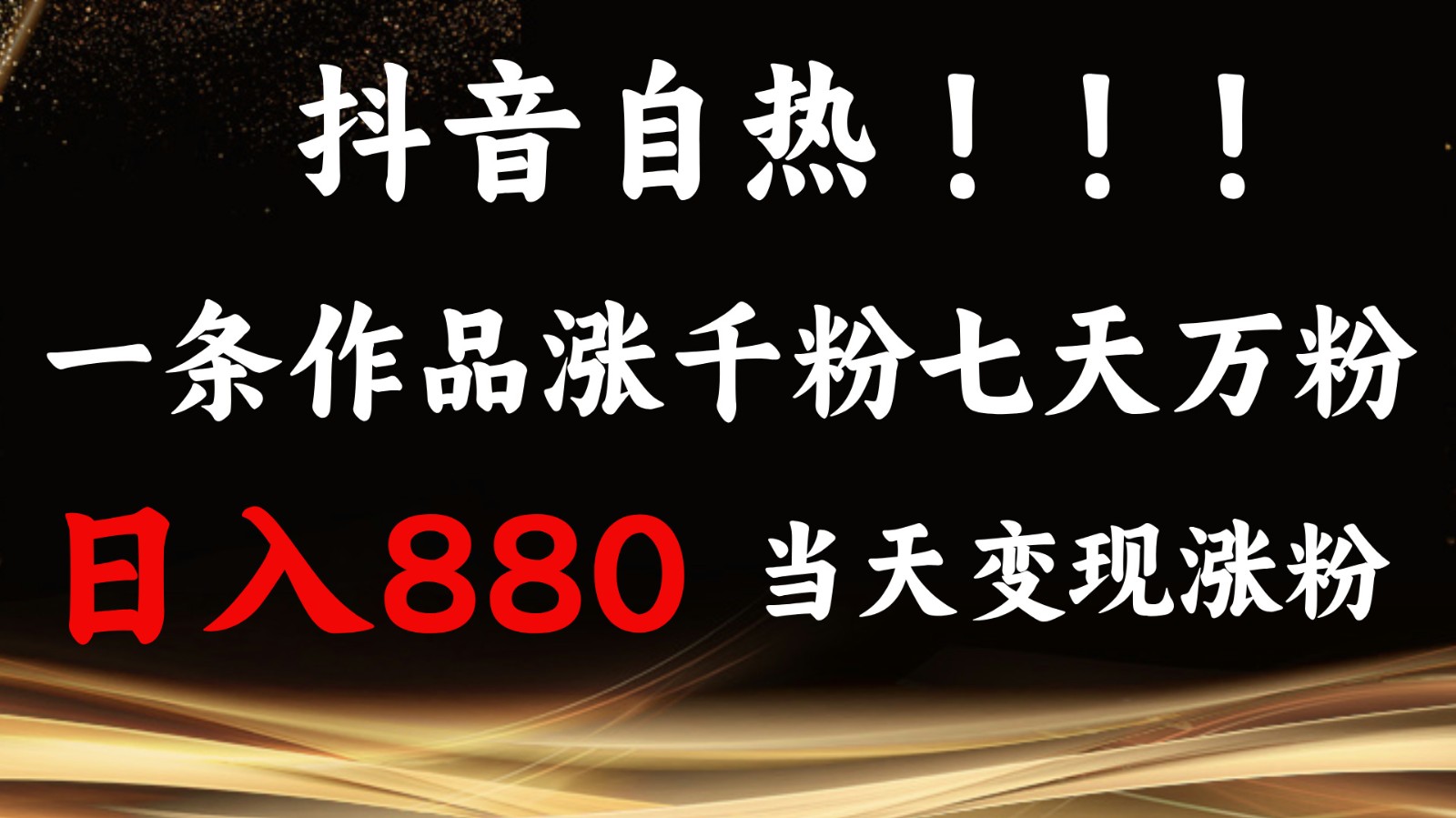 抖音小红书自热，一条作品1000粉，7天万粉，单日变现880收益-百货大全
