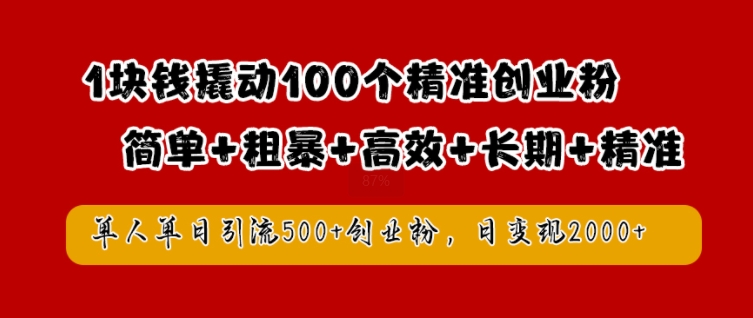 1块钱撬动100个精准创业粉，简单粗暴高效长期精准，单人单日引流500+创业粉，日变现2k【揭秘】-百货大全