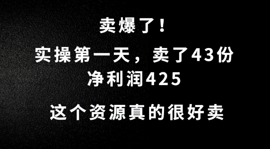 这个资源，需求很大，实操第一天卖了43份，净利润425【揭秘】-百货大全