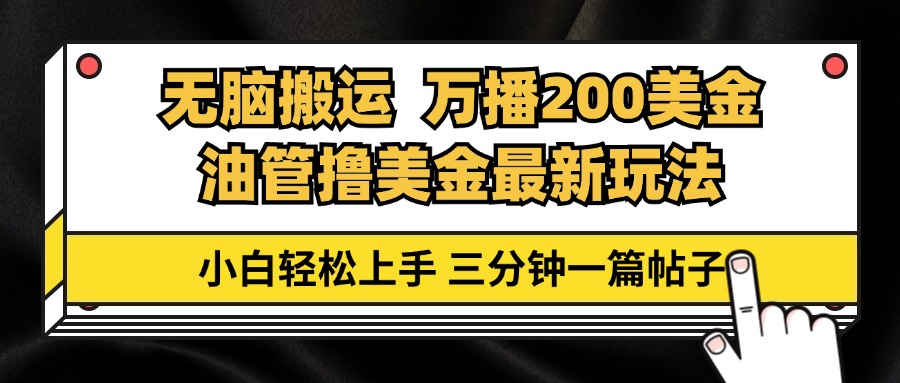 油管无脑搬运撸美金玩法教学，万播200刀，三分钟一篇帖子，小白轻松上手-百货大全