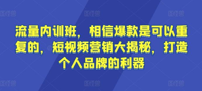 流量内训班，相信爆款是可以重复的，短视频营销大揭秘，打造个人品牌的利器-百货大全