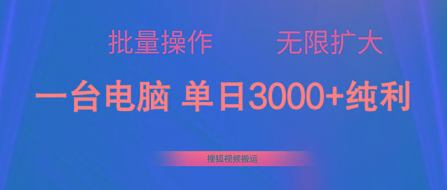 搜狐视频搬运，一台电脑单日3000+，批量操作，可无限扩大-百货大全