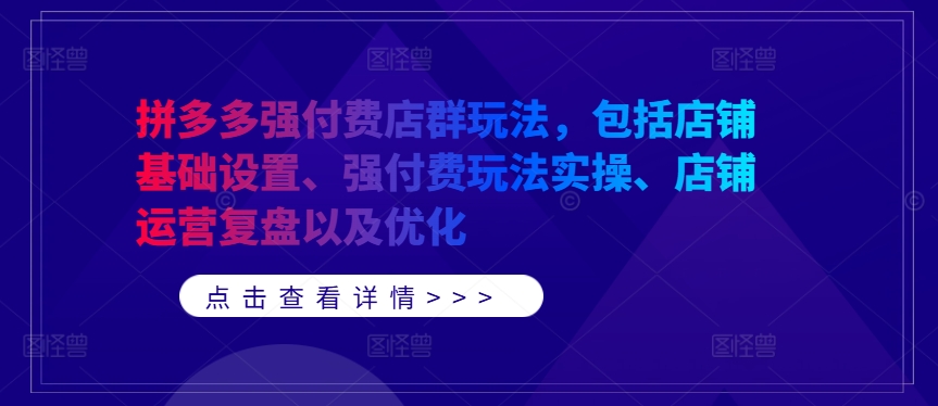拼多多强付费店群玩法，包括店铺基础设置、强付费玩法实操、店铺运营复盘以及优化-百货大全