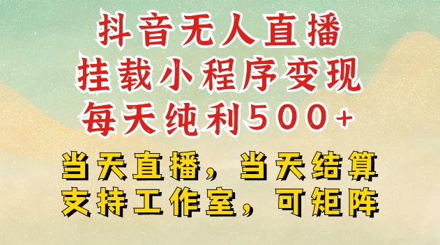抖音无人直播挂载小程序变现每天纯利500+当天直播，当天结算支持工作室，可矩阵【揭秘】-百货大全