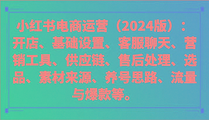 小红书电商运营(2024版)：开店、设置、供应链、选品、素材、养号、流量与爆款等-百货大全
