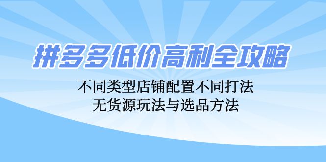 拼多多低价高利全攻略：不同类型店铺配置不同打法，无货源玩法与选品方法-百货大全