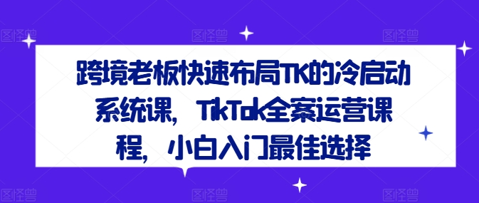 跨境老板快速布局TK的冷启动系统课，TikTok全案运营课程，小白入门最佳选择-百货大全