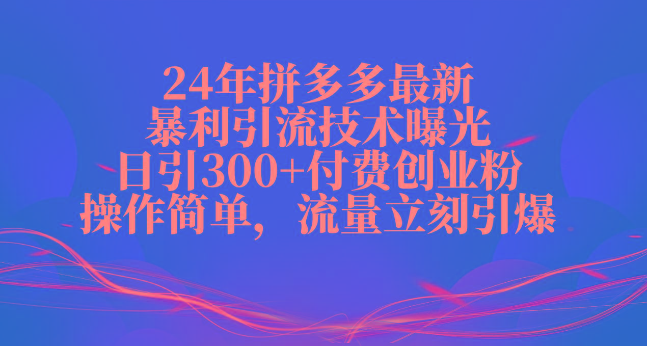 24年拼多多最新暴利引流技术曝光，日引300+付费创业粉，操作简单，流量…-百货大全