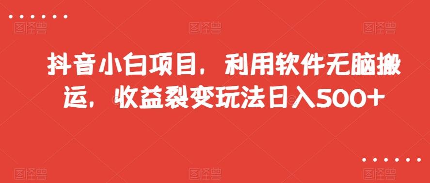 抖音小白项目，利用软件无脑搬运，收益裂变玩法日入500+【揭秘】-百货大全