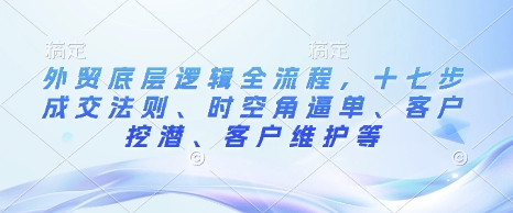 外贸底层逻辑全流程，十七步成交法则、时空角逼单、客户挖潜、客户维护等-百货大全