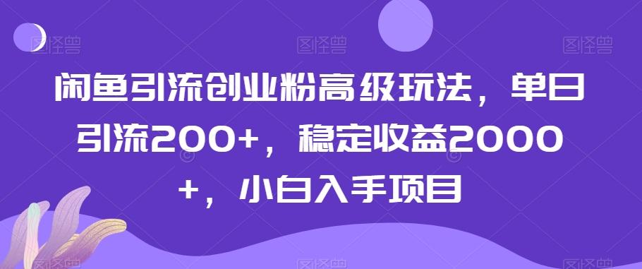 闲鱼引流创业粉高级玩法，单日引流200+，稳定收益2000+，小白入手项目-百货大全