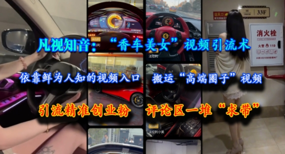 凡视知音：“香车美女”视频引流术，依靠鲜为人知的视频入口，搬运“高端圈子”视频，引流精准创业粉，评论区一堆“求带”-百货大全