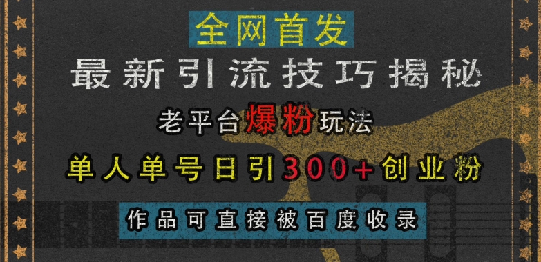 最新引流技巧揭秘，老平台爆粉玩法，单人单号日引300+创业粉，作品可直接被百度收录-百货大全