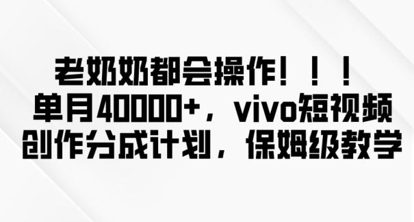 老奶奶都会操作，新平台无脑操作，单月40000+，vivo短视频创作分成计划【揭秘】-百货大全