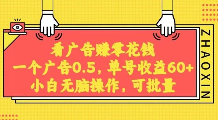 无脑看广告获取收益，一条广告0.5，日稳定60-100+，可批量放大，超级稳定-百货大全