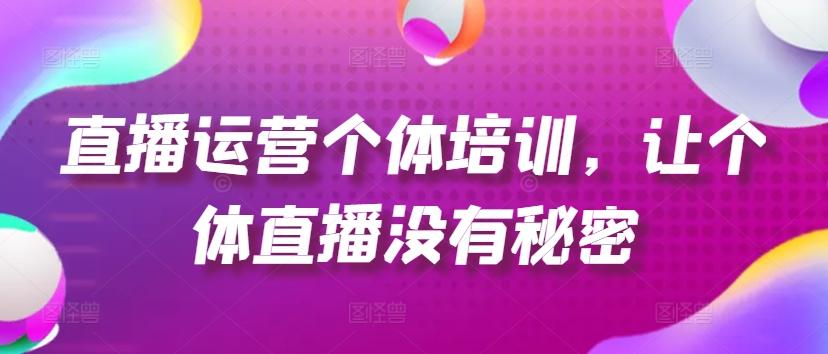 直播运营个体培训，让个体直播没有秘密，起号、货源、单品打爆、投流等玩法-百货大全