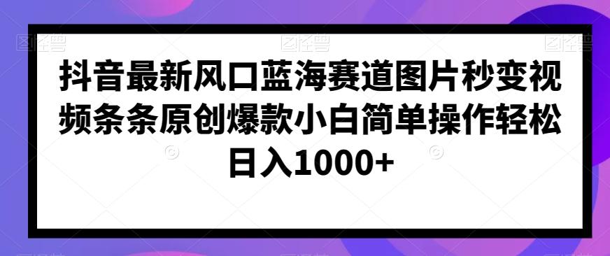 抖音最新风口蓝海赛道图片秒变视频条条原创爆款小白简单操作轻松日入1000+-百货大全