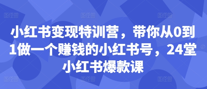 小红书变现特训营，带你从0到1做一个赚钱的小红书号，24堂小红书爆款课-百货大全