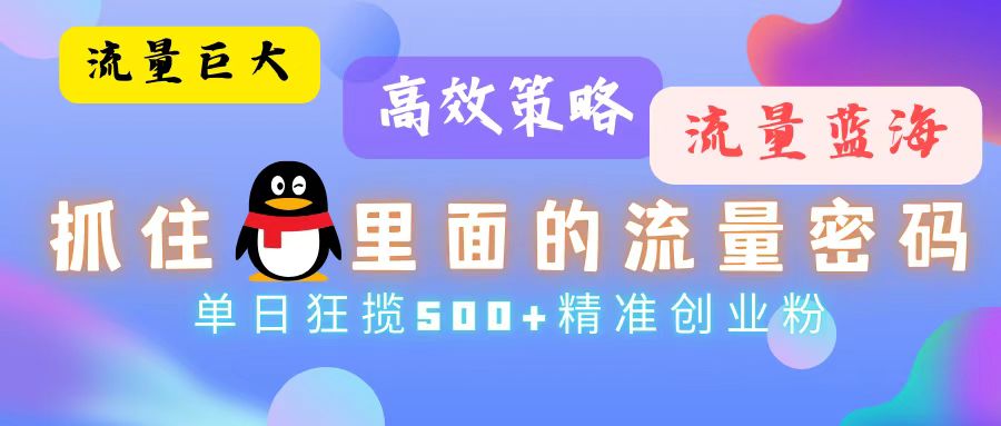 流量蓝海，抓住QQ里面的流量密码！高效策略，单日狂揽500+精准创业粉-百货大全