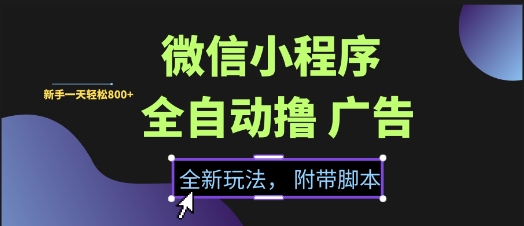 微信小程序全自动撸广告项目，彻底解决没流量的问题，新手一天8张+【揭秘】-百货大全