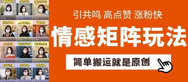 简单搬运，情感矩阵玩法，涨粉速度快，可带货，可起号【揭秘】-百货大全