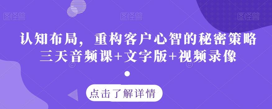 认知布局，重构客户心智的秘密策略三天音频课+文字版+视频录像-百货大全