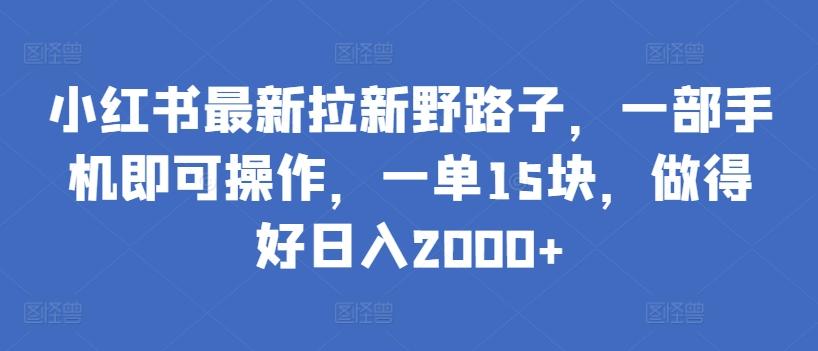 小红书最新拉新野路子，一部手机即可操作，一单15块，做得好日入2000+【揭秘】-百货大全