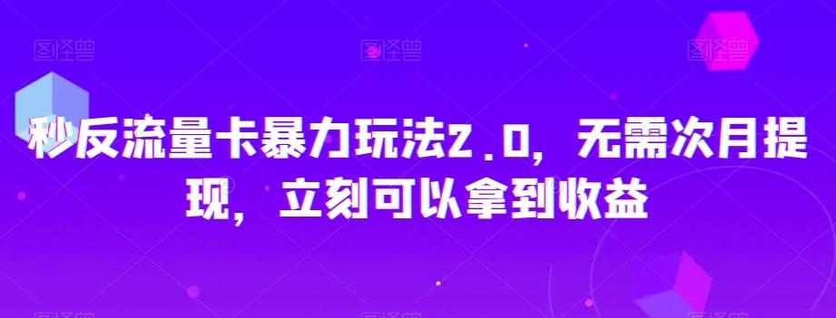 秒反流量卡暴力玩法2.0，无需次月提现，立刻可以拿到收益【揭秘】-百货大全