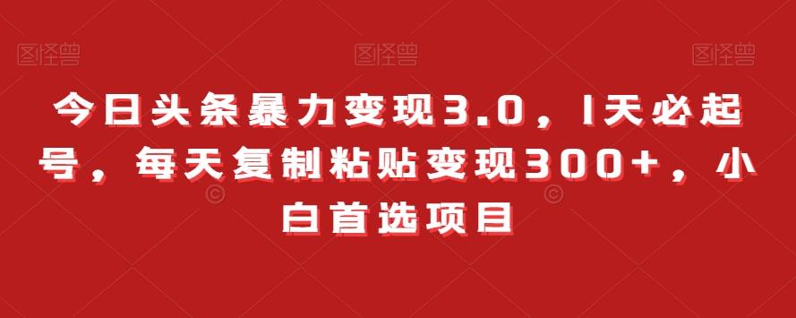 今日头条暴力变现3.0，1天必起号，每天复制粘贴变现300+，小白首选项目-百货大全