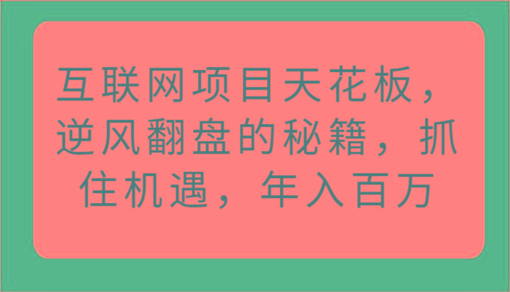 互联网项目天花板，逆风翻盘的秘籍，抓住机遇，年入百万-百货大全