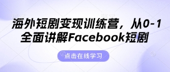 海外短剧变现训练营，从0-1全面讲解Facebook短剧-百货大全