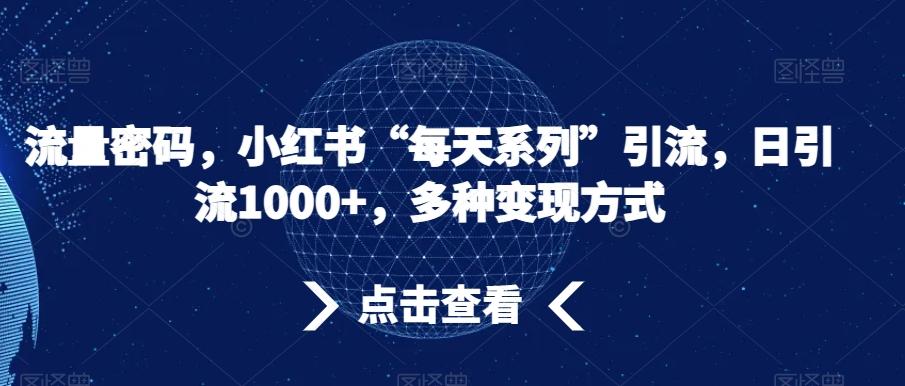 流量密码，小红书“每天系列”引流，日引流1000+，多种变现方式【揭秘】-百货大全