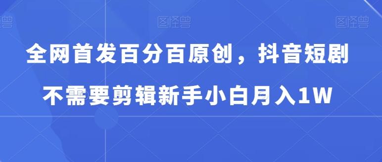 全网首发百分百原创，抖音短剧不需要剪辑新手小白月入1W-百货大全