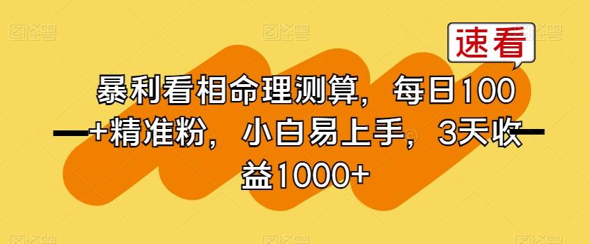 暴利看相命理测算，每日100+精准粉，小白易上手，3天收益1000+【揭秘】-百货大全