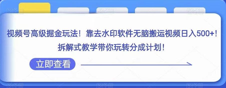 视频号高级掘金玩法，靠去水印软件无脑搬运视频日入500+，拆解式教学带你玩转分成计划【揭秘】-百货大全