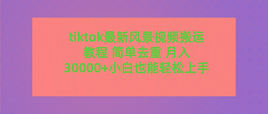 (9804期)tiktok最新风景视频搬运教程 简单去重 月入30000+附全套工具-百货大全