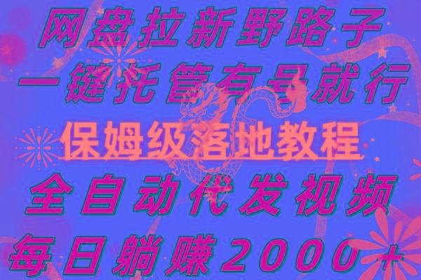 网盘拉新野路子，一键托管有号就行，全自动代发视频，每日躺赚2000＋，...-百货大全