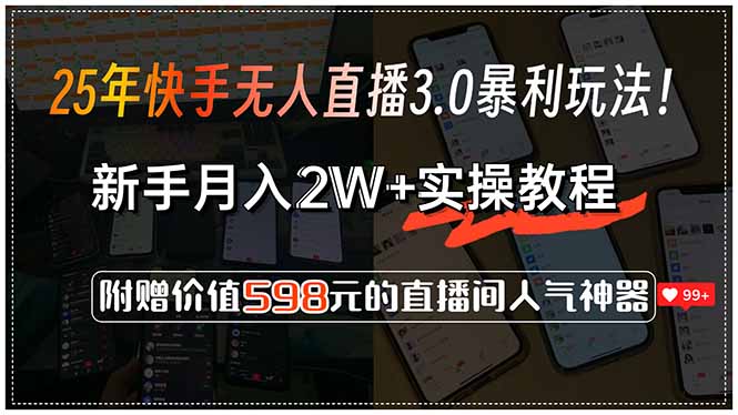 25年快手无人直播3.0暴利玩法！，新手月入2W+实操教程，附赠价值598元...-百货大全