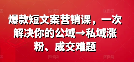 爆款短文案营销课，一次解决你的公域→私域涨粉、成交难题-百货大全